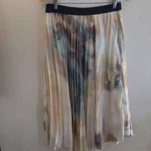 WD.NY Water Color Pleated Cream artsy fairy Midi Skirt Fall Trend XL